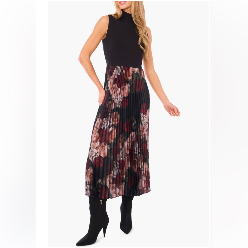 NWOT Halogen® Floral Mixed Media Sleeveless Midi Dress Size Large